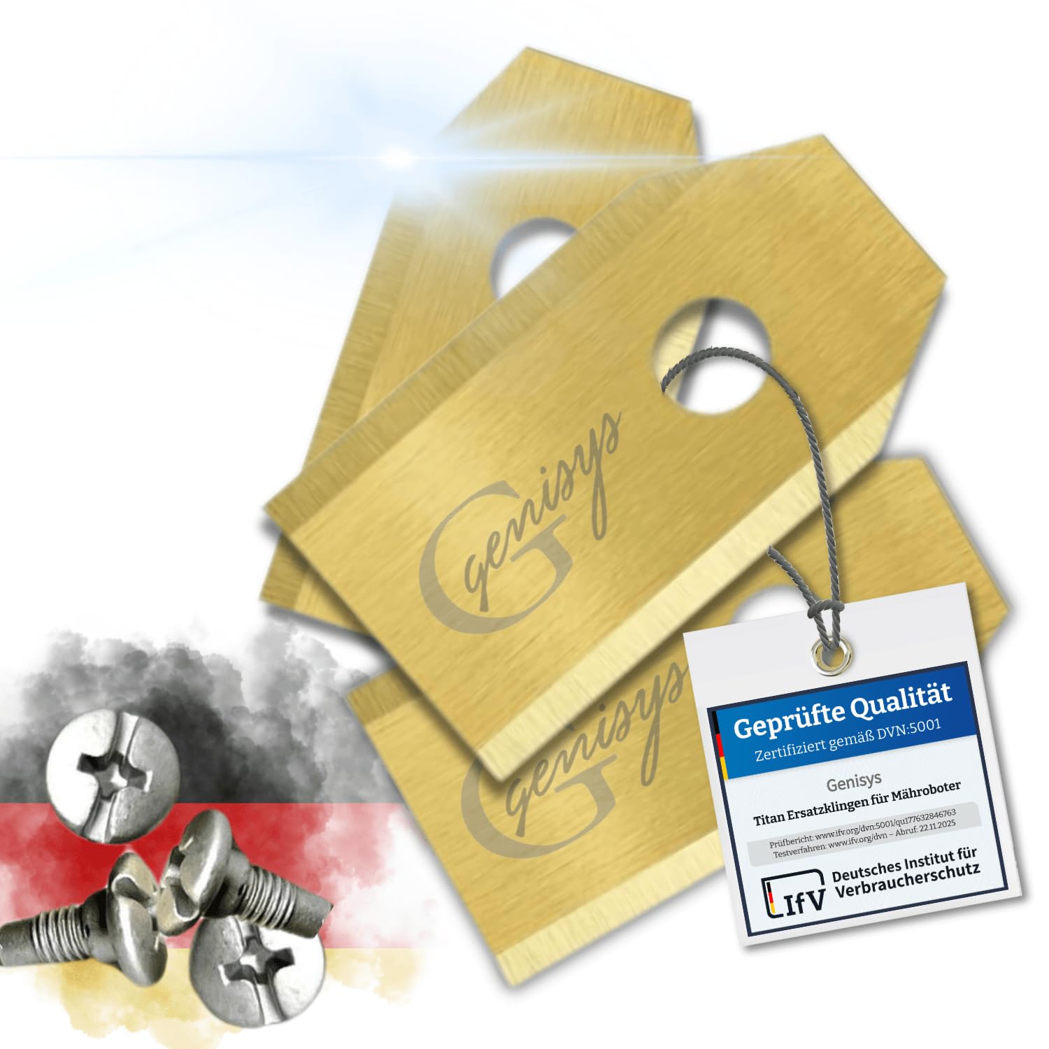 G greengrass tools TITAN Replacement blades compatible with Gardena Sileno, Husqvarna Automower, Segway NaviMow, Yard Force robotic lawnmower - LongLife [break-safe DIN EN 50636 tested], Pieces:18