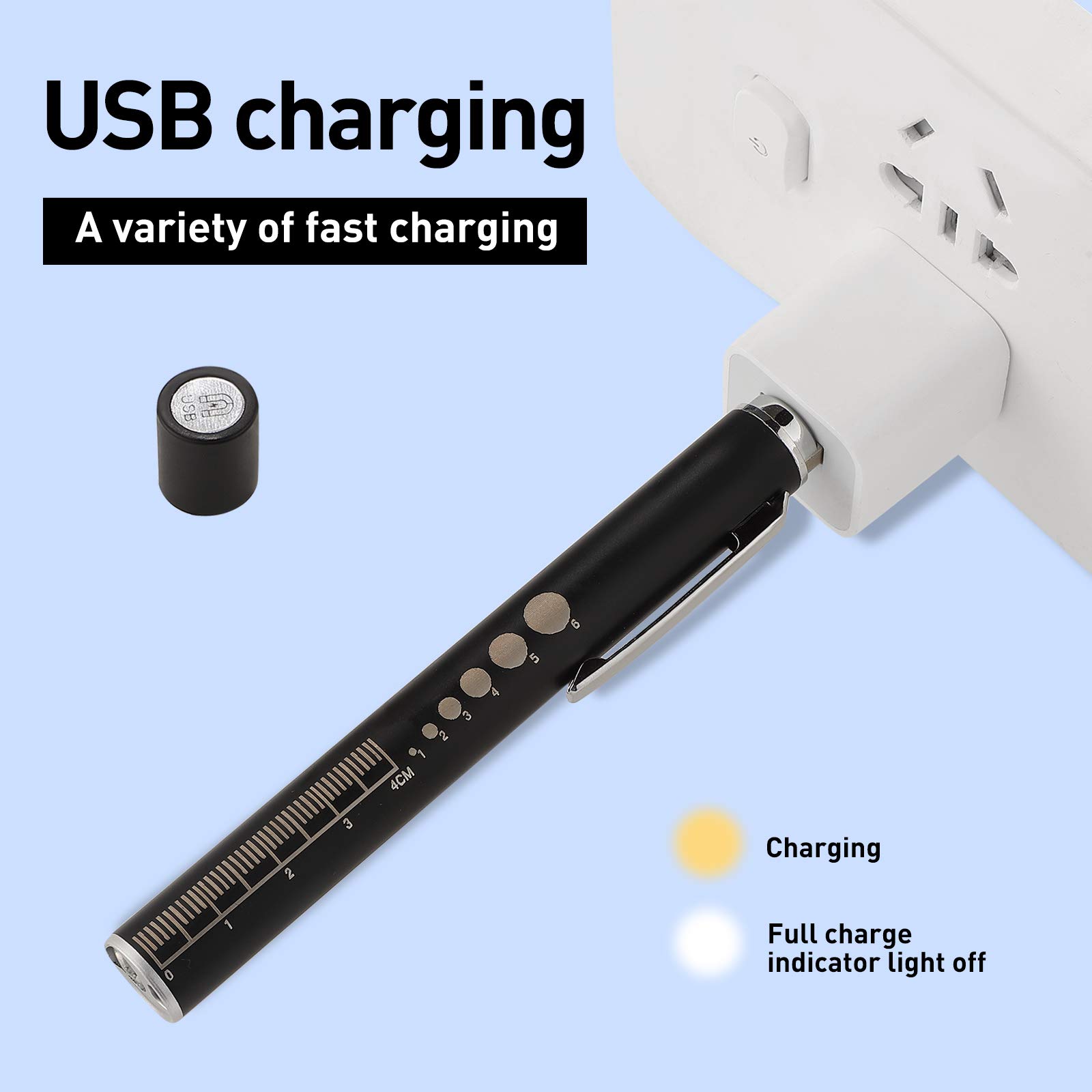 Honoson Pen Light, Reusable LED Penlight for Students Doctors Nurses with 2 LED Sources, USB Rechargeable, Extra Warm Light Bulb, Pocket Clip(Black, Silver,2 Pieces)