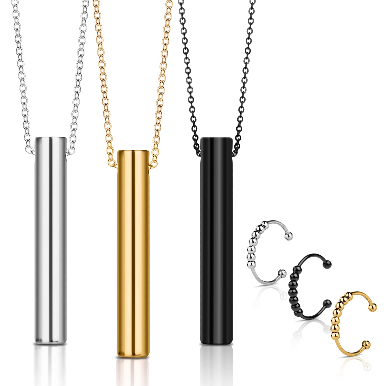 Aucuu 3Pcs Breathing Necklace, Anxiety Relief Necklace, Stress Relief Necklaces, Mindful Breathing Necklace for Men Women Meditation Anxiety Relief Anxiety Gifts for Breathing Exercises,Meditation