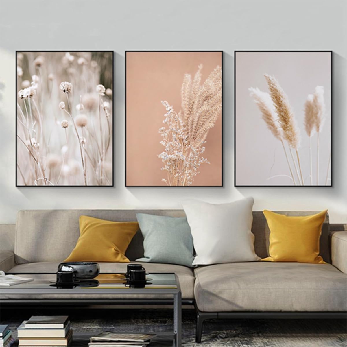 Modern Abstract Art Wall Pictures Aesthetic Flowers and Plants Pictures Boho Decorative Pictures Bohemian Beach Poster Set, Without Frame (Poster 07.20 x 30 cm x 3 Pieces)