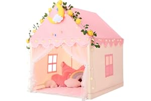 Wilwolfer Kid Tent with Mat, Star Lights - Kids Play Tents for Toddlers Kids Tents Indoor Playhouse - Princess Tent for Girls Toy House Gift (Pink with Mesh)
