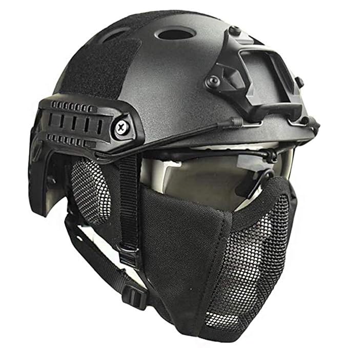 QZY Airsoft Paintball Schutzhelm, Taktische Helme Mit Stahlgitter Maske CS Spiel Set 8 Farbe