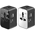Travel Adapter 2 Pack, Worldwide All in One Universal Travel Adaptor AC Power Plug Adapter Wall Charger with USB-C and USB-A Charging Ports for USA EU UK AUS Black&White