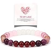 LINGYUAN Natural Gemstone Bracelet for Love & Protection, Healing Crystal Jewelry for Positive Energy and Inner Peace Gift