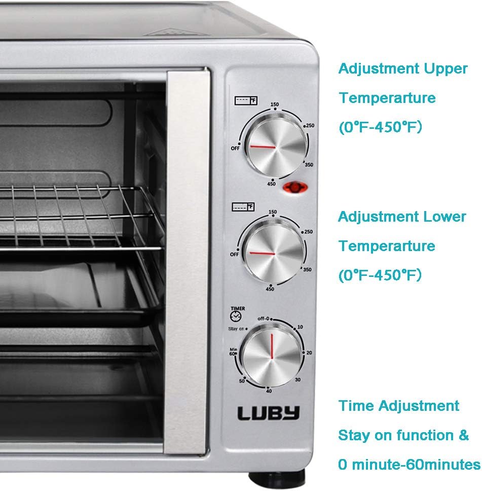 Luby Large Toaster Oven Countertop French Door Designed, 18 Slices, 14'' pizza, 20lb Turkey, Silver: Kitchen & Dining