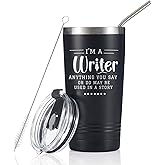 Onebttl Writer Gifts for Women/Men - 20oz/590ml Stainless Steel Insulated Tumbler with Straw - Graduation/Birthday/Christmas Gift for Writers, Novelist, Scriptwriter - Story, Black