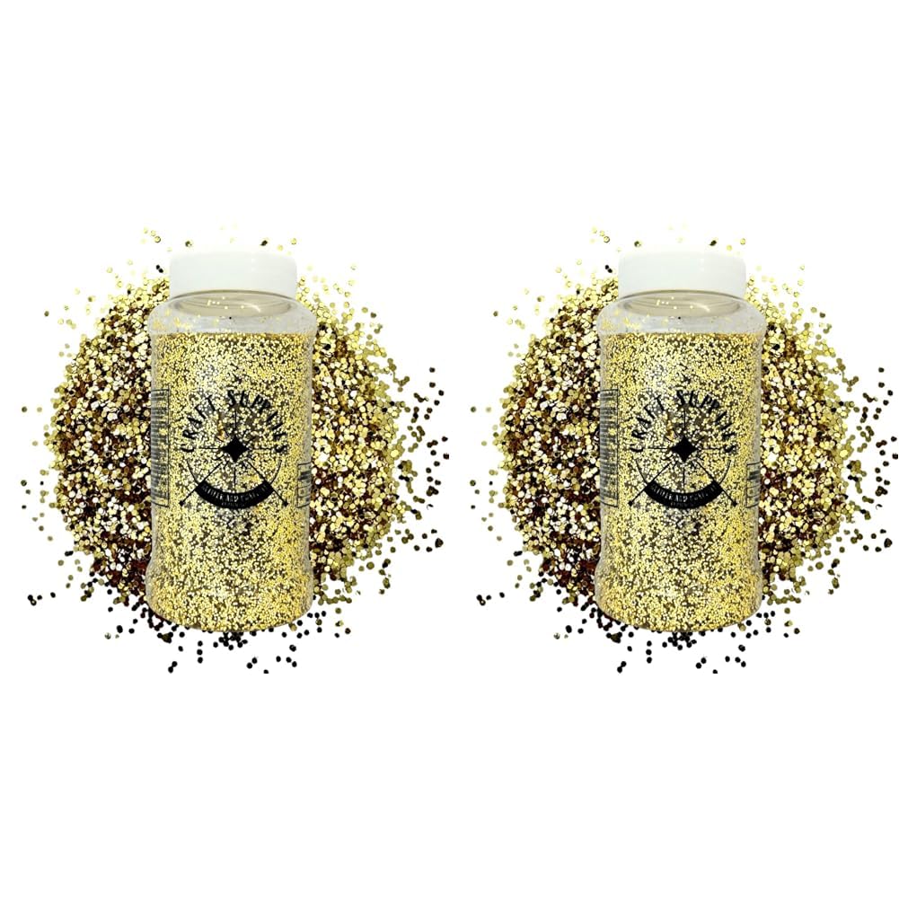 Large 500g Shaker Jar of Gold Glitter for Resin or Crafts, Chunky Glitter, Nail Art (Pack of 2)