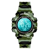 Facasu Camo Sports Watch for Boys-50M Waterproof Kids Teen Boys Digital Watch with Alarm&Snooze,Stopwatch Military Design Silicone Band Gift for Boys-8+ Years Old(Camo Green)