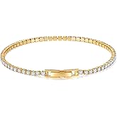 MINDDHA 14K Gold/White Gold Plated Cubic Zirconia Tennis Bracelet | Silver, Gold Bracelets for Women | Elegant CZ Tennis Bracelet for Women, Thin, Dainty, & Classic, Size 6-8 Inch
