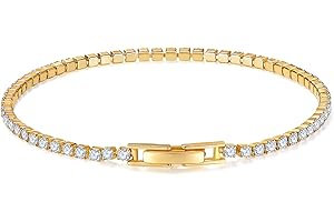MINDDHA 14K Gold/White Gold Plated Cubic Zirconia Tennis Bracelet | Silver, Gold Bracelets for Women | Elegant CZ Tennis Bracelet for Women, Thin, Dainty, & Classic, Size 6-8 Inch