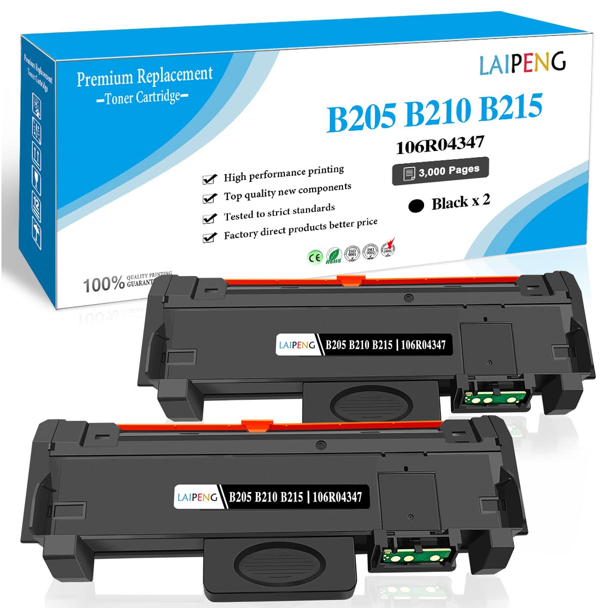 LAIPENG Compatible B205 B210 B215 Toner Cartridge for Xerox B210 B210DNI B205 B205DNI B205MFP B215 B215DNI B215MFP Printers, High Yield 3000 Pages, 106R04347 ( Black, 2-Packs )
