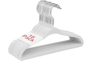 Wellong Baby Velvet Hangers, 11 Inches Kids Clothes Hangers, Non-Slip Childrens Hangers for Infant and Toddler 16 Pack White
