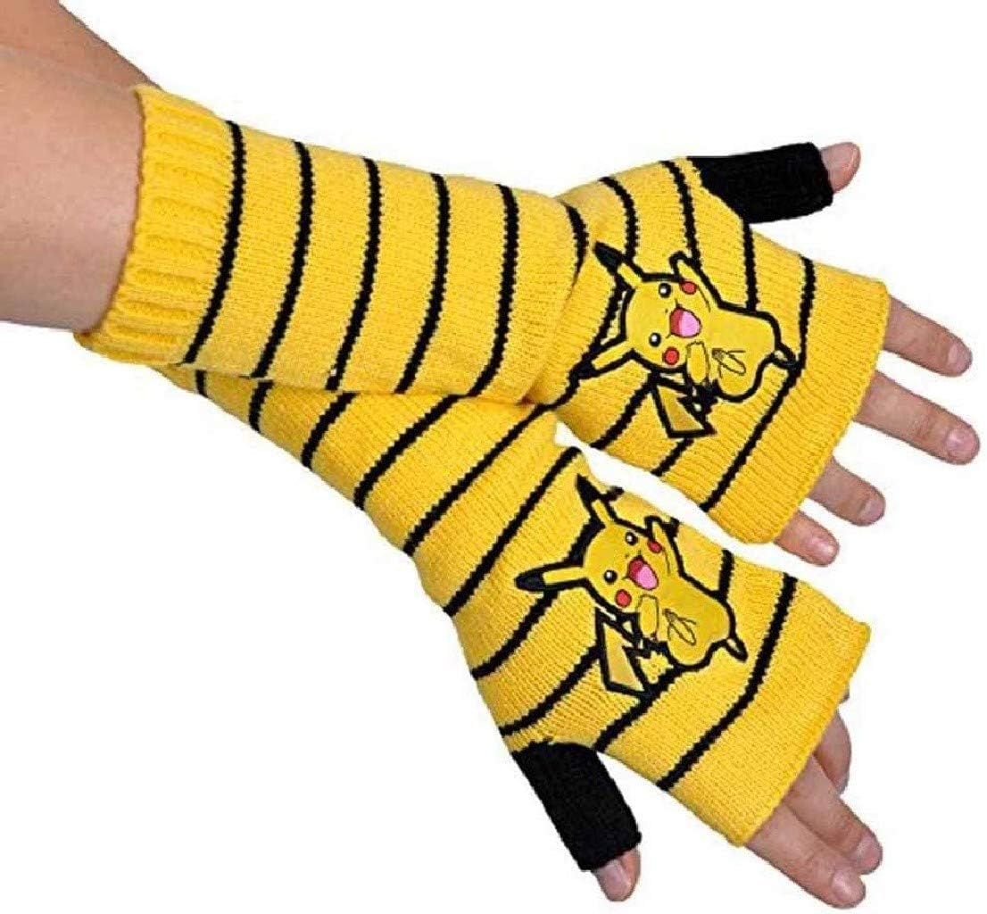 Pokemon Unisex Pikachu Striped Fingerless Gloves, One Size, Yellow