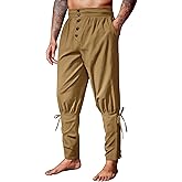 Runcati Mens Medieval Pirate Pants Renaissance Ankle Banded Viking Ren Faire Pants Lace Up Halloween Costume Trousers