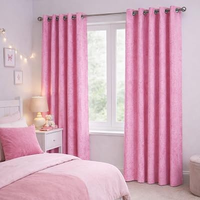 John Aird Crushed Velvet Pink Eyelet Curtains 66W x 90D Pair