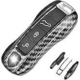 QBUC for Porsche Key Fob Cover, 3-Piece Painted Key Shell Compatible with Porsche Taycan Carrera Cayenne Panamera (Carbon Look)