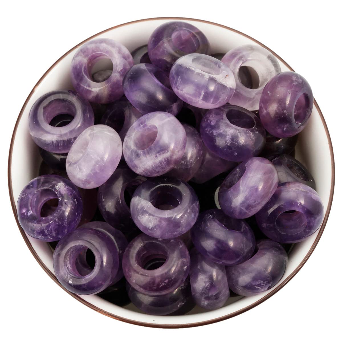 Nupuyai Amethyst Large Hole Stone Rondelle Loose Charms fits Bracelet, European Crystal Stone Beads for Jewellery Making Set of 30