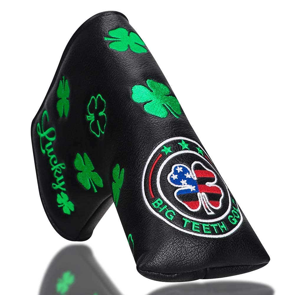 Golf Head Covers Blade Putter Green Lucky Clover Headcover Golf Club Protector (Black)