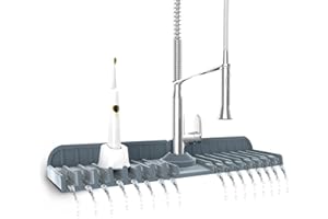 17“ Kitchen Sink Splash Guard - Freefa Silicone Faucet Mat with Anti-drop Buckle & Tight Fit Elastic Hole - Easy to Install Sink Water Splash Guard Foldable Kitchen Soap Tray (Grey 1 PC)