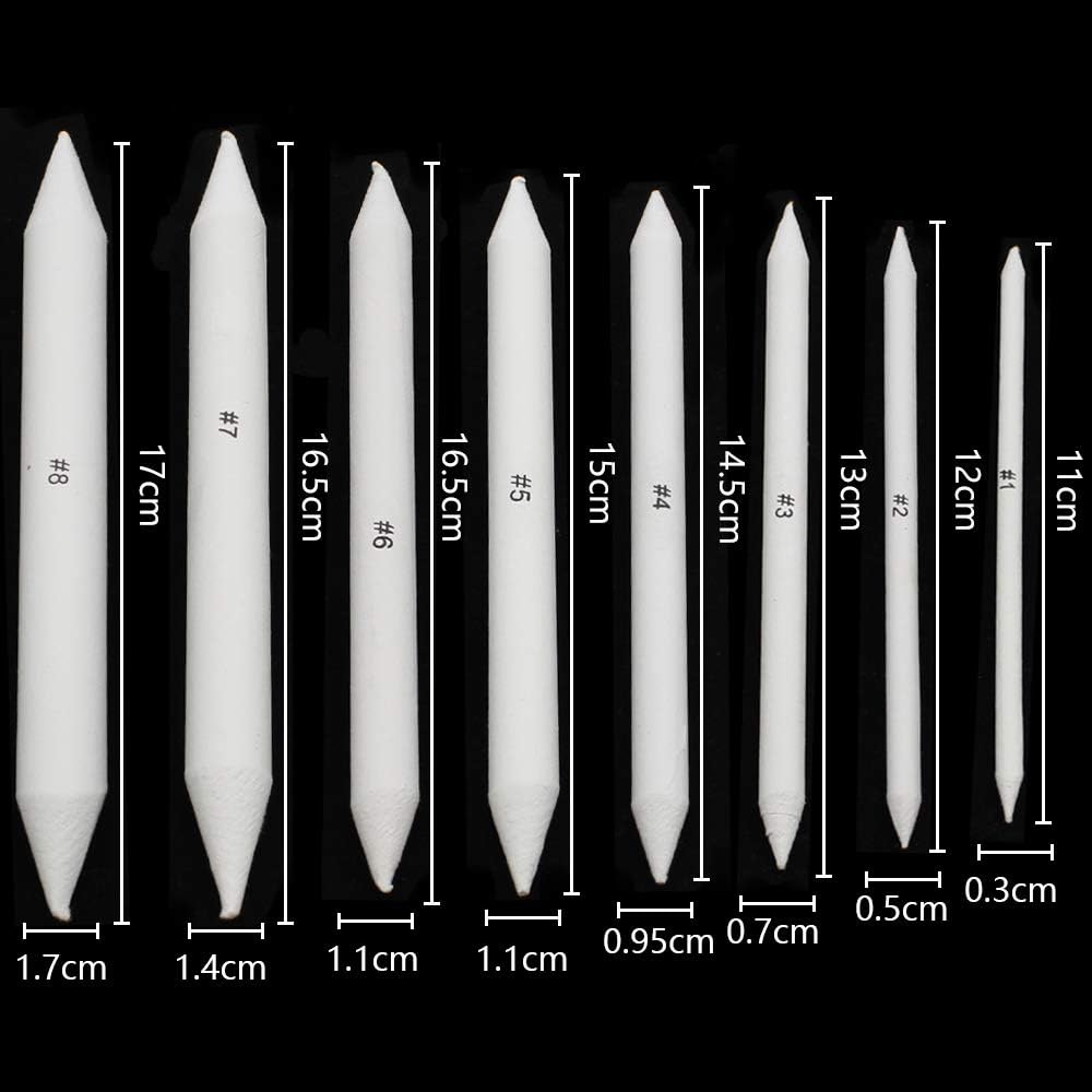 Blending Stumps Set 20 Pcs Sandpaper Pencil 2 Paper Wipe Board 1 Eraser