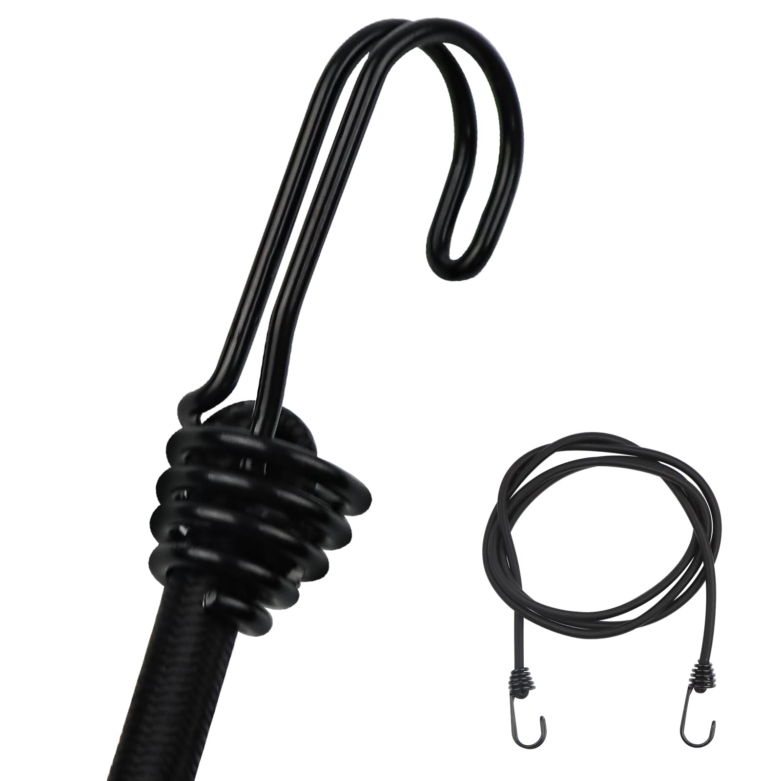 DRERIO Bungee Cord with Double-row Hook 2m Heavy Duty Bungee Straps, Luggage Tie Downs Black Elastic Rope with Metal Hooks, Long Sizes Bundy Cord for Motorcycle Car Caravan Trunks Locking