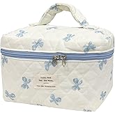 Cozomga Quilted Makeup Bag, Large Capacity Travel Cosmetic Bag for Women and Girls, Aesthetic Storage for Daily and Travel Use