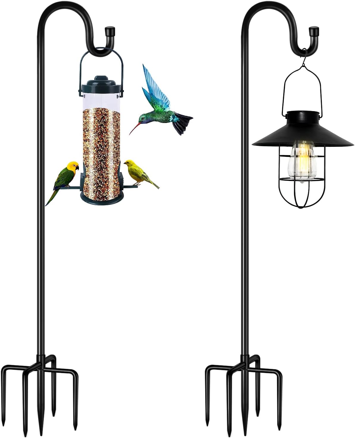 Outdoor Shepherd's Hooks - X-PREK 48 inch High 1/2 inch Thick Outdoor Shepherd Hook Bird Feeder Pole with 5 Prong Base , Adjustable Heavy Duty Garden Hanging Stake for Solar Lantern Plant Hanger Wedding Decor(2 Pack)