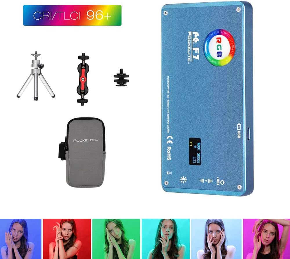 AMBITFUL FalconEyes F7 RGB LED Light 12W Pocket Video Light,18 Scene Effects Mode for Video Photo YouTube Videos Product Photography with Hot Shoe Bracket