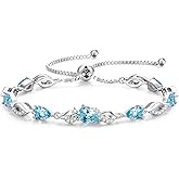 FANCIME Birthstone Teardrop Tennis Bracelet for Women, Sterling Silver 9x7mm main Gemstone Bolo Adjustable Chain Bracelet Fine Jewelry Birthday Gifts for Women Mom Wife Her