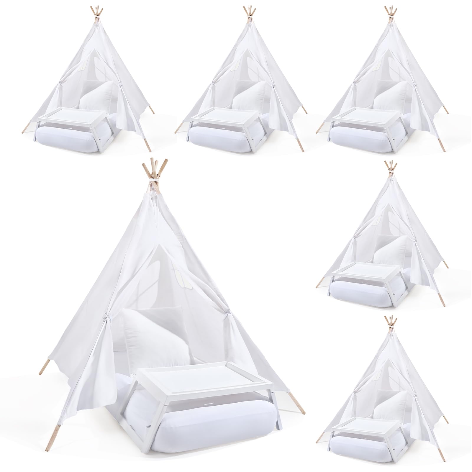 Photo 1 of Wesnoy Kids Teepee Tent with Inflatable Airbed, Bed Tray Table, Fitted Sheet and Pillow Insert Toddler Play Tent for Boy Girl Indoor Outdoor Slumber Sleepover Party(6 Sets)