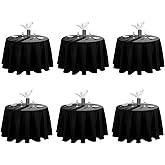 VidaFete Round Tablecloth 132inch 6pack Polyester Table Cloth, Stain Wrinkle Resistant Polyester Dining Table Cover for Kitchen Dinning Party Wedding Rectangular Tabletop Buffet Decoration(Black)