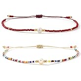 Opalencian Colorful Beaded Pearl Pendant Stackable Drawstring Bracelet for Women Fashion Boho Bracelet,Handmade Stretch Trendy Jewelry Gift Friendship