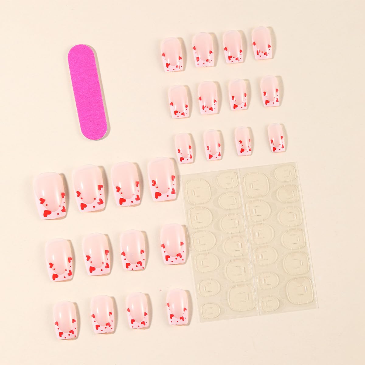 24Pcs Valentine's Day French Tip Press on Nails Short Square NEWSPIED Heart Fake Nails Pink Nail Tips Glue on Nails Glossy Designs Valentines False Nails for Women Acrylic Manicure Decorations Tips - Image 3