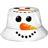 Christmas Snowman with Snowflakes Bucket Hat Unisex Fashion Print Christmas Reversible Bucket Hat for Men Women