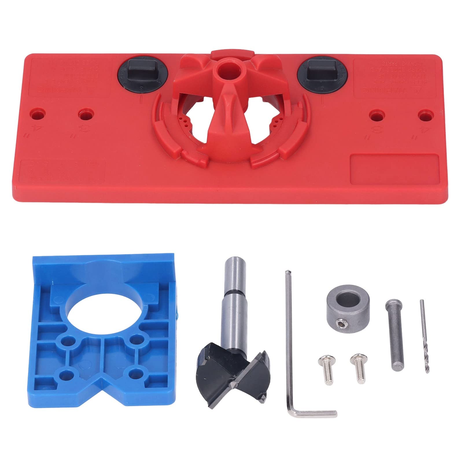 Hinge Locator Set, 35mm Concealed Hinge Jig Kit, Hinge Hole Saw Jig Drilling Guide Cutter Bit Set Door Hole Opener Closet Door Hole Jig, Hinges(Red)
