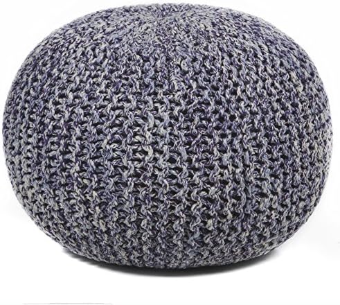 Chandra Rugs Cotton Pouf, 18", Purple/Grey/Cream