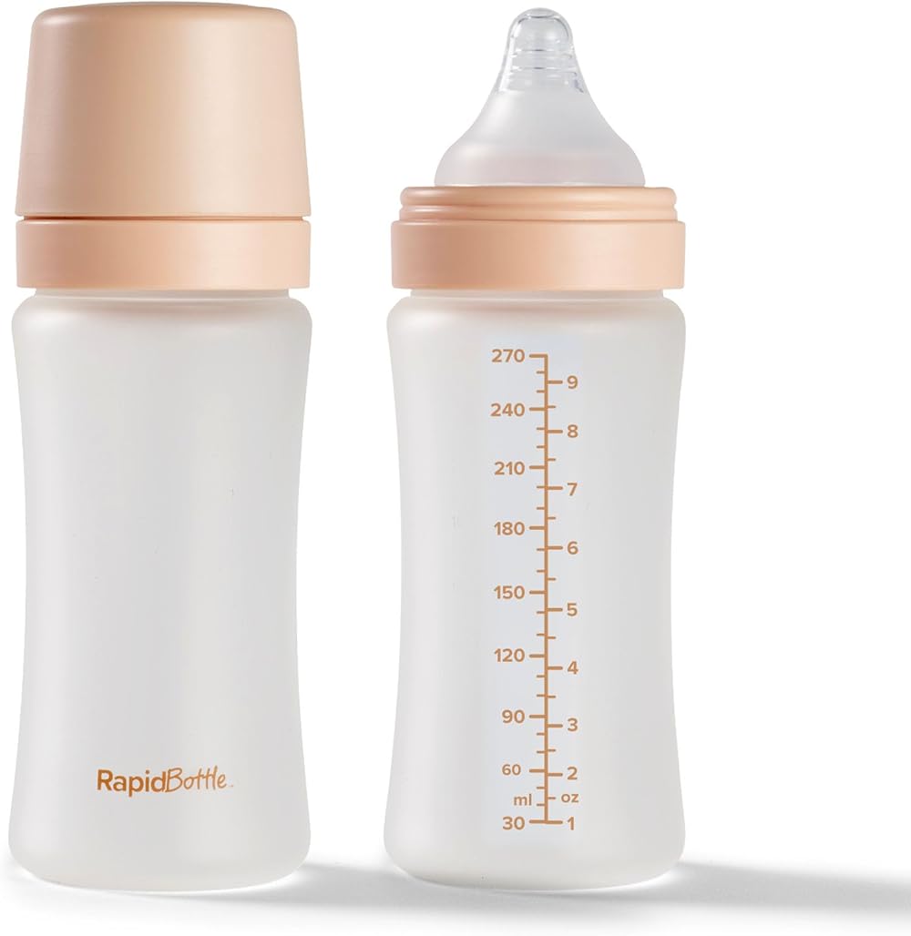 Nuby RapidBottle Anti-Colic Glass Baby Bottles 2-Pack 9oz Beige