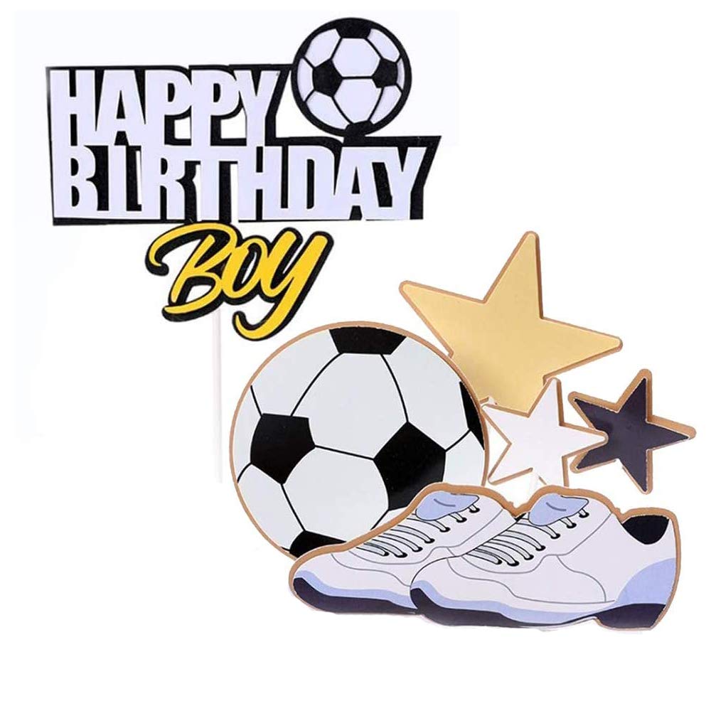 6 Pcs Football Cake Topper, Birthday Cake Decoration, Party Personalised Cake Topper, Football Cake Decoration, Happy Birthday Cake Topper for Baby Boy, Soccer Party, Sport Party Decoration
