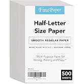 500 Sheets of Bright White 8.5" x 5.5" Half letter Size, Regular 24lb. Paper