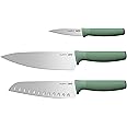 Berghoff Forest 3Pc Advanced Knife Set, Stainless Steel Sharp Blade, Ergonomic Soft Touch Handle, Recycled Material, Kitchen Knives for Slicing Veggies, Fish, Meat, Paring, Chef's Tool