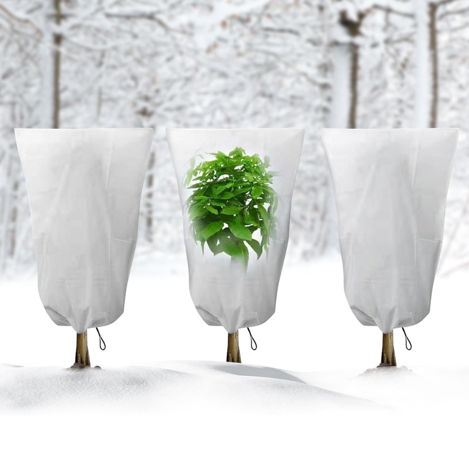 AKOFIC 3 Pack Plant Fleece Frost Protection Covers, 80x120cm Garden Large Fleece Freeze Protection Bags with Drawstring, Reusable Plant Fleece Jackets for Potted Plant Shrub Frost Protection in Winter