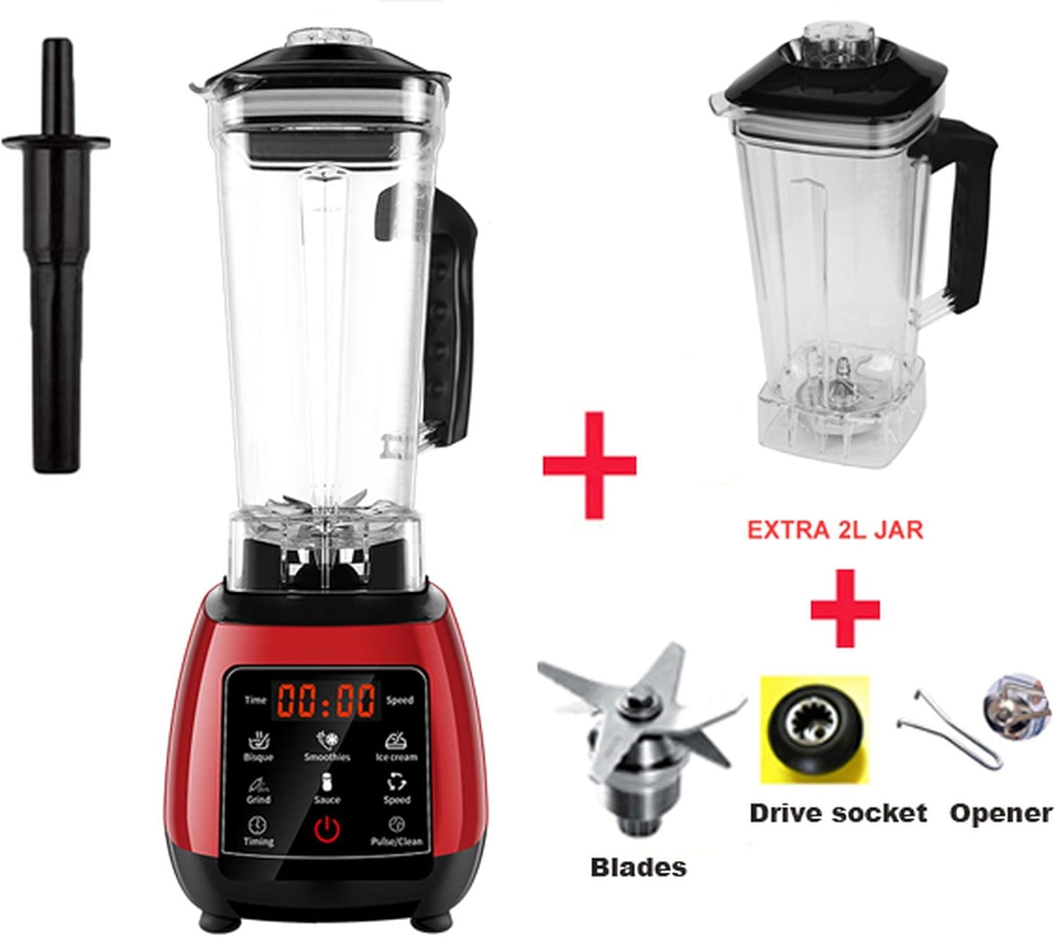 Bpa Free High Power Digital Touchscreen Automatically Program 3Hp Blender Mixer Juicer Food Processor Ice Green Smoothie,Red 2L Jar N Parts,Eu Plug