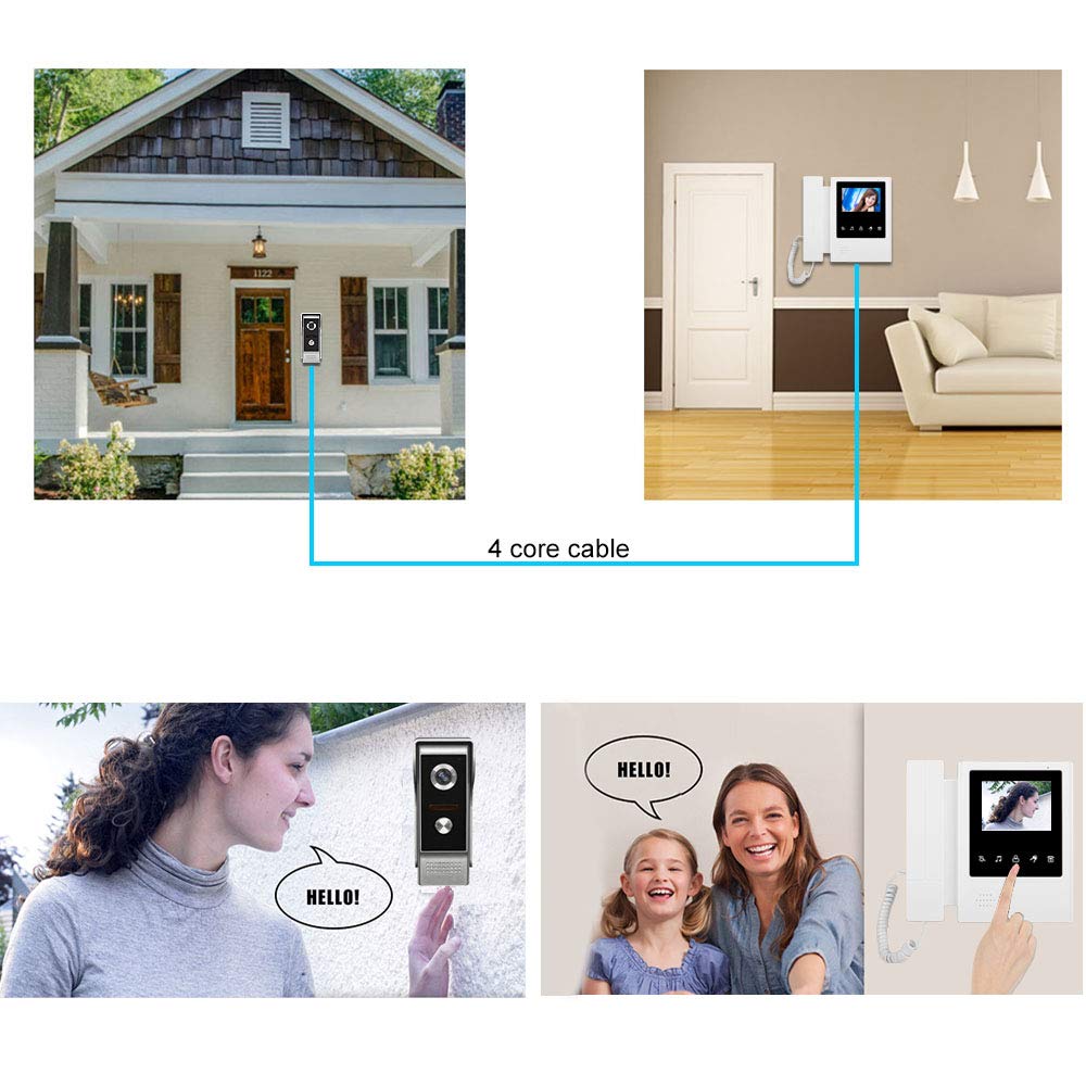 AMOCAM Video Door Phone System, 4.3 Inches Touch Monitor Wired Video Intercom Doorbell Kits, IR Night Vision Camera Door Intercom, Doorphone Telephone Style for Home Video Surveillance