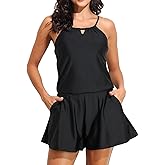 Smismivo Shorts Romper for Women Summer Modest One Piece Swimsuit Jumpsuit with Pockets Bathing Suit