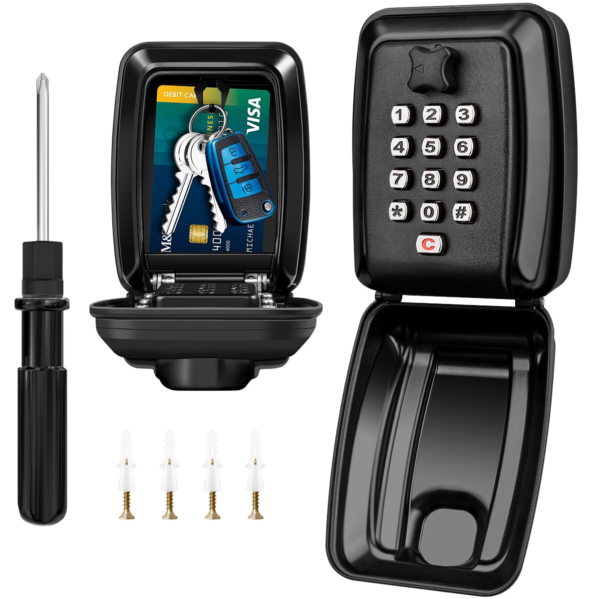 Faneam Key Safe Wall Mounted, Extra Large Key Lock Box Outdoor with 12-Digit Combination, Waterproof Key Storage Box with Cover, Heavy Duty Aluminium Keysafe for Home Garage Office School (Black)