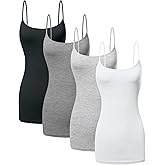 Long Cotton Camisole Spaghetti Strap Tank Top for Women Basic Cami Tops Womens Undershirts - Pack 1-4