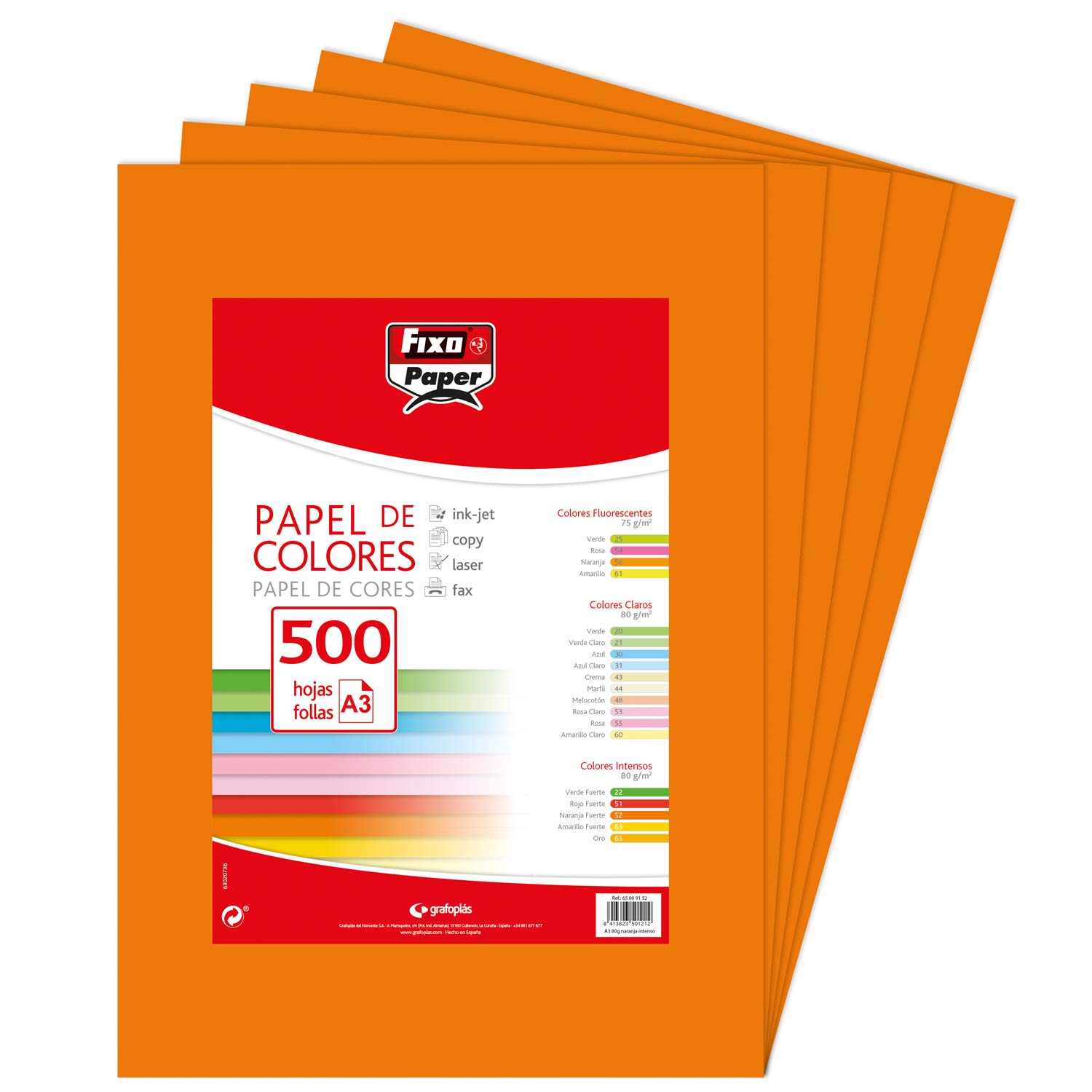 Fixo Paper 65009152 Pack of 500 Sheets, 80 g, Intense Orange, A3