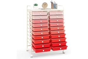 Happygrill 20-Drawer Organizer Cart Tools, Mobile Utility Storage Cart with Removable Drawers & Lockable Wheels, Rolling Storage Cart with wheels for Home Office School(Gradient Pink)