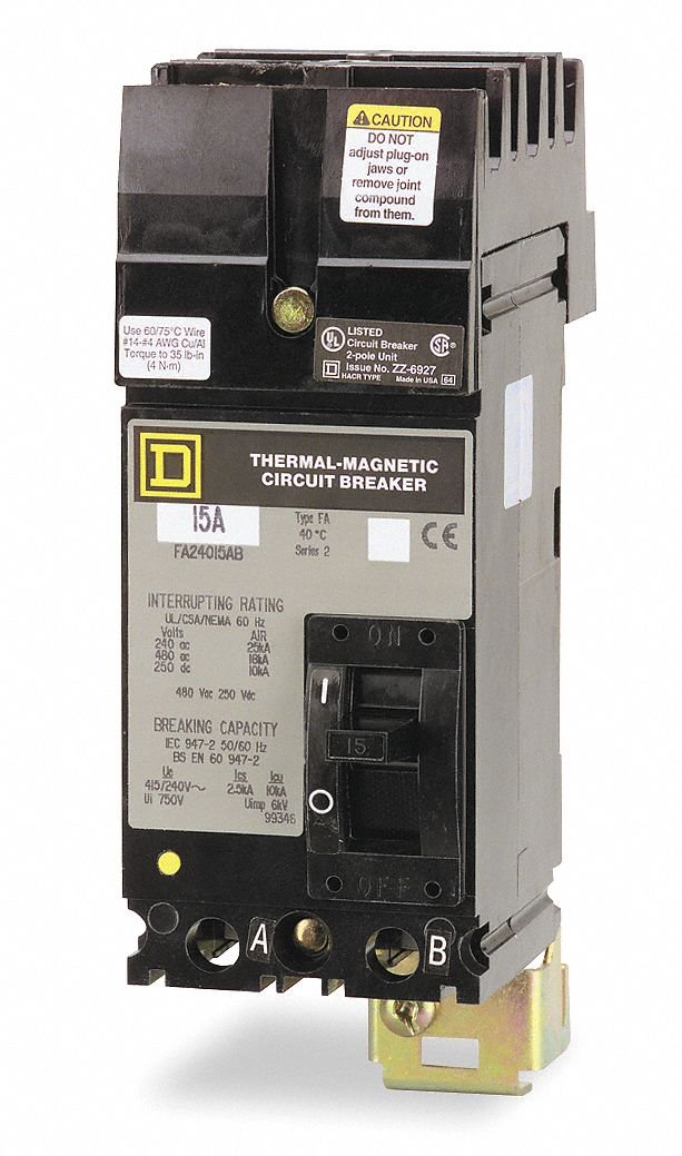 Square D Circuit Breaker, 40 Amps, Number of Poles: 2, 480VAC AC