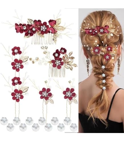 4 Pieces Pink Bridal Flower Wedding Hair Pins Crystal Pearl Hair Pins Clips